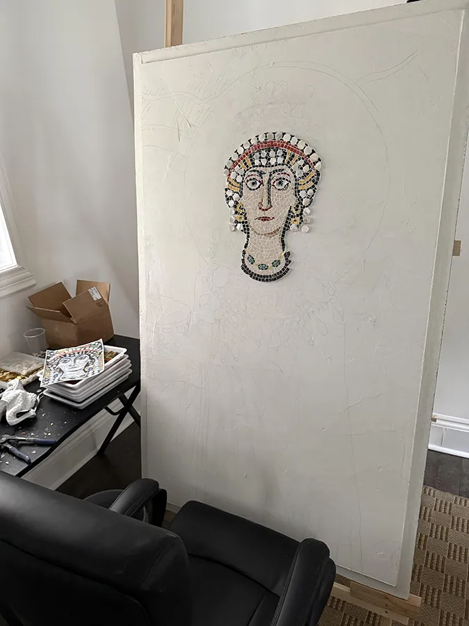 Early layout of tesserae for the Empress’s robe.