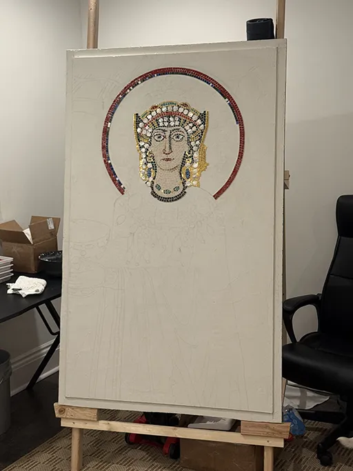 Close-up of the Empress’s face in progress.