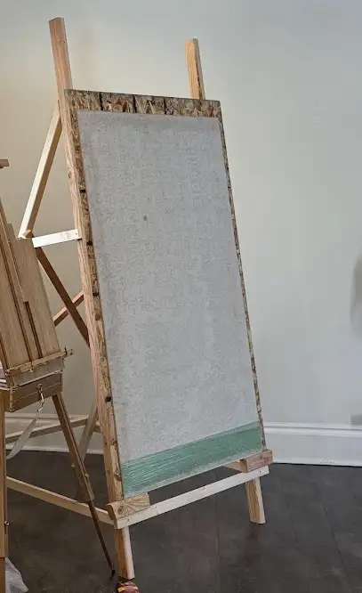 Work-in-progress view of The Empress Mosaic in the gallery studio.