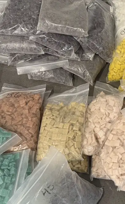 Another angle of The Empress Mosaic in progress at the workbench.